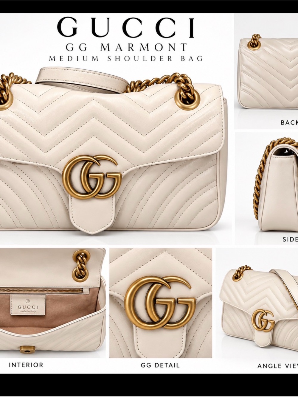 Gucci GG Marmont Medium Shoulder Bag in Cream with Antique Gold Hardware